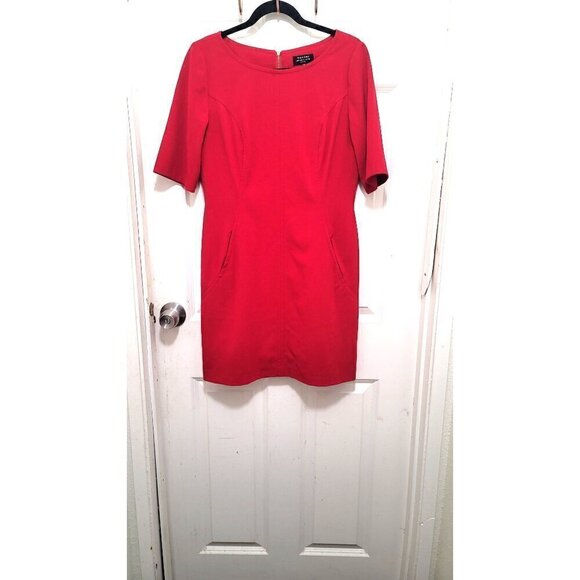 TAHARI/ARTHUR S. LEVINE WOMEN'S RED COCKTAIL STRETCH BOAT NECK DRESS ZIPPER BACK - Picture 2 of 11